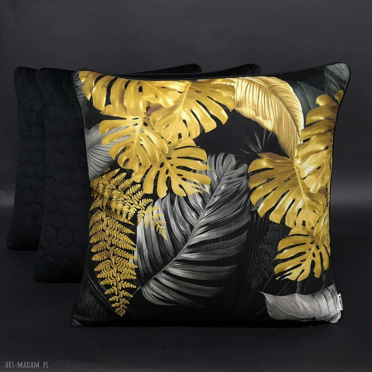Poduszka Monstera złote liście welur 45x45 cm W2