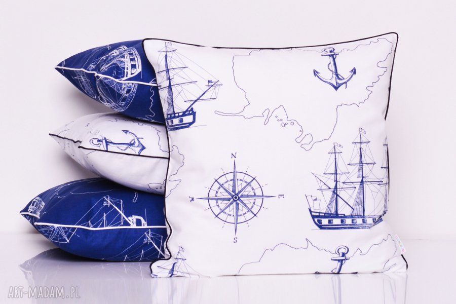 Poduszka SEA MAP 40x40 cm marynarska (statki) od majunto