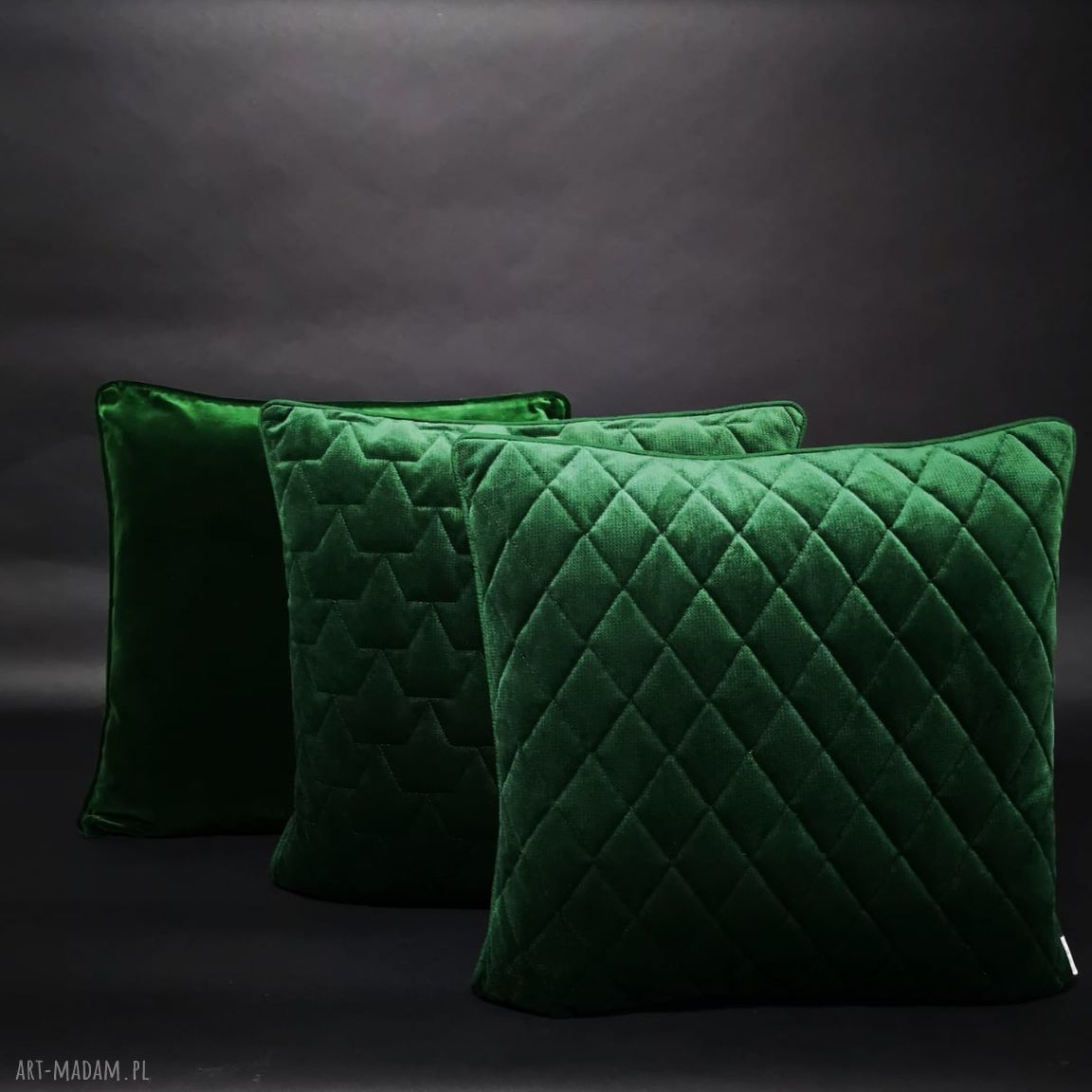 Poduszka Velvet romby butelkowa zieleń 45x45cm