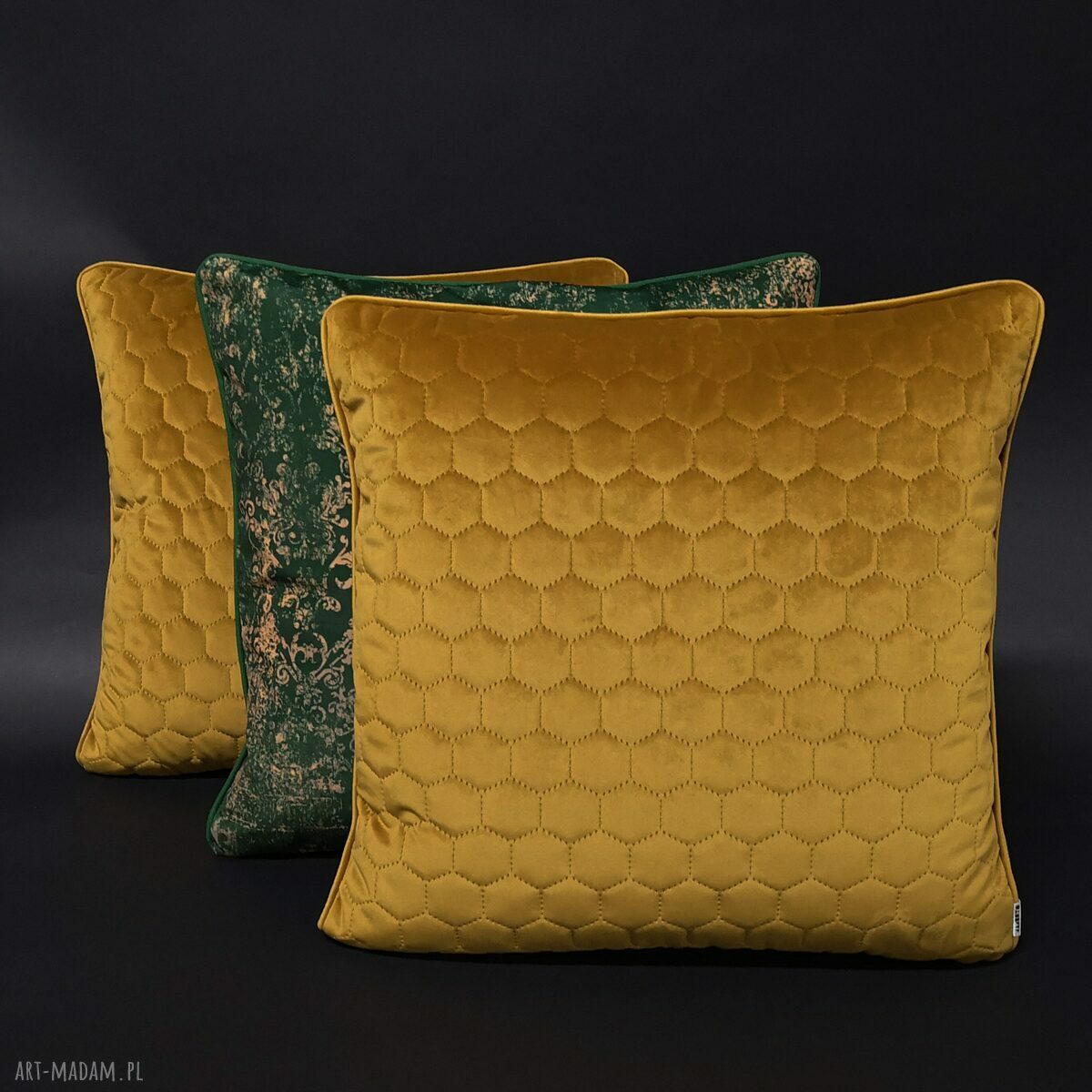 Poduszka Welur Plastry miodu Musztarda 45x45cm
