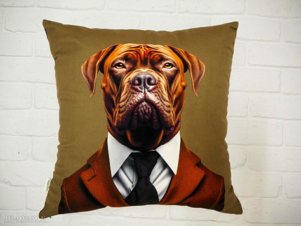 Poduszka z portretem psa Dogue de Bordeaux - Stanisław, Kolekcja Dżentelmeni - 45x45cm