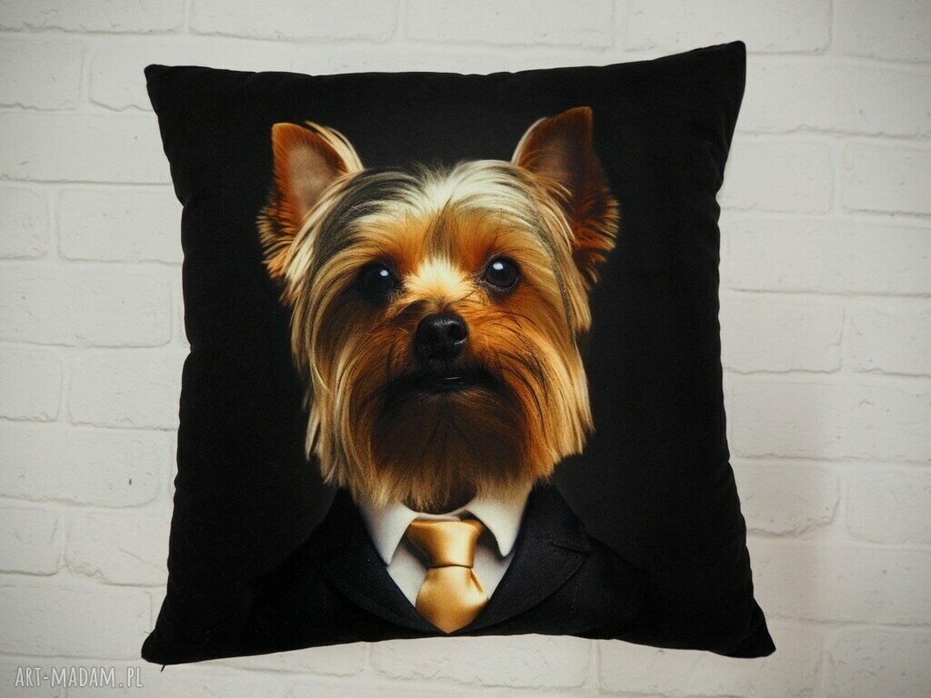 Poduszka z portretem psa York Shire Terrier - Arturo, kolekcja Gentlemeni 45x45 cm