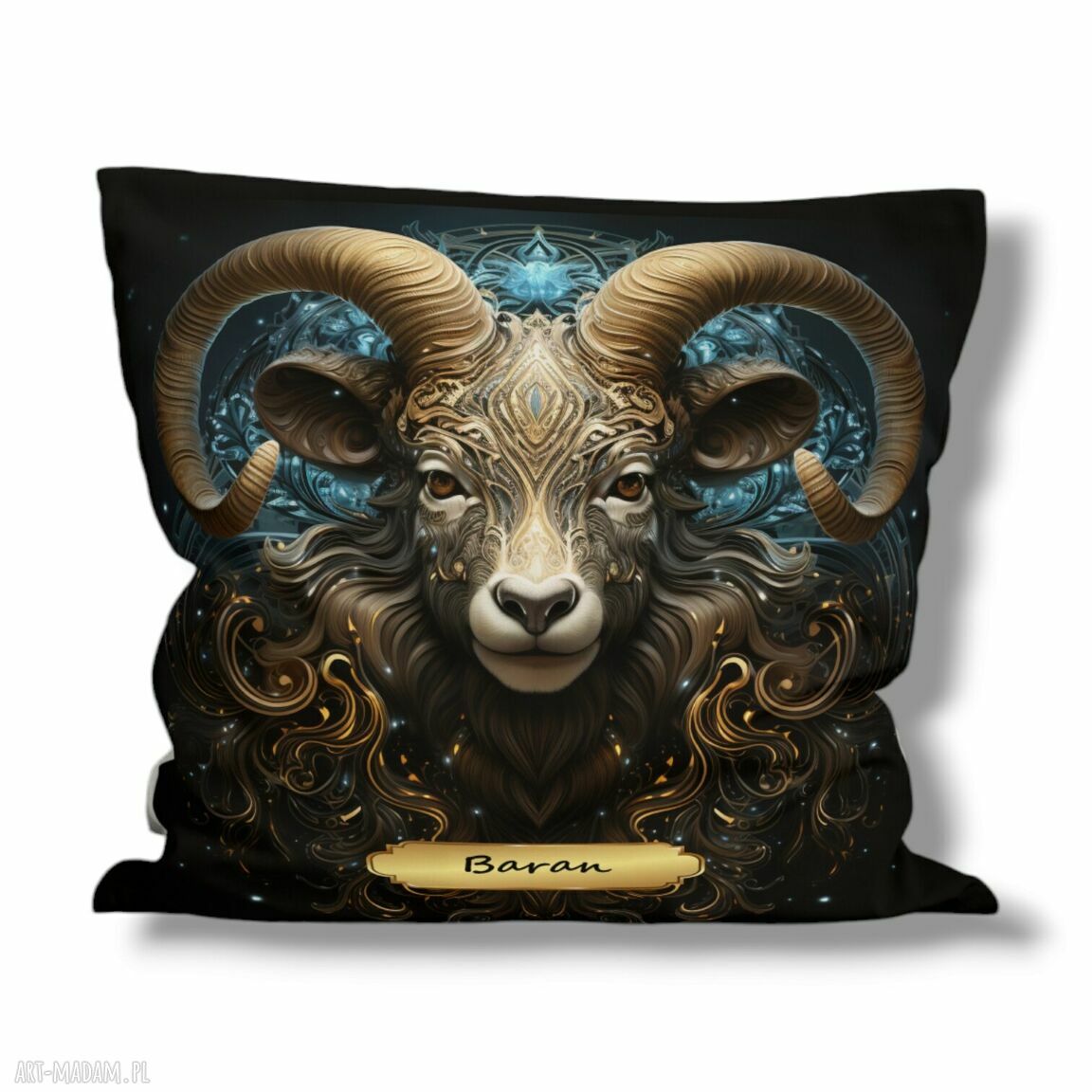 Poduszka znak zodiaku Baran - horoskop w czarnej welurowej odsłonie 42x42
