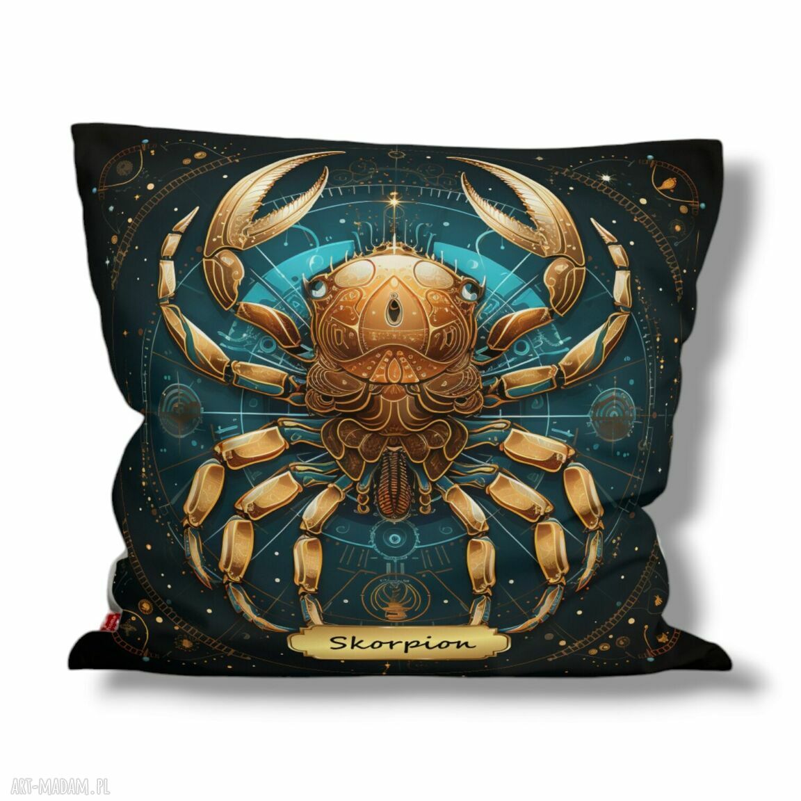 Poduszka Skorpion - znak zodiaku horoskop w czarnym welurze