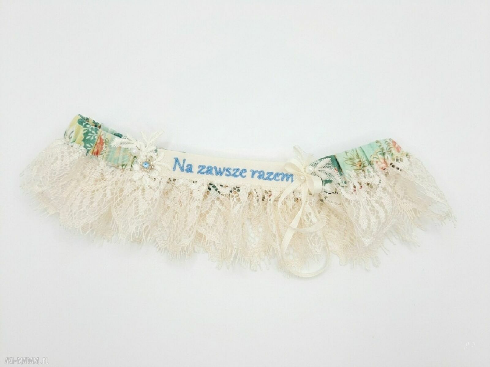Personalizowana podwiązka ślubna z naturalnego jedwabiu