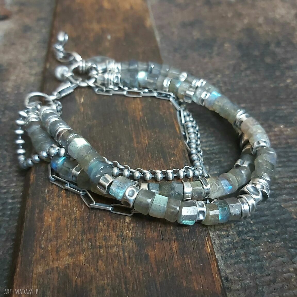 Podwójna bransoletka ze srebra i labradorytów handmade