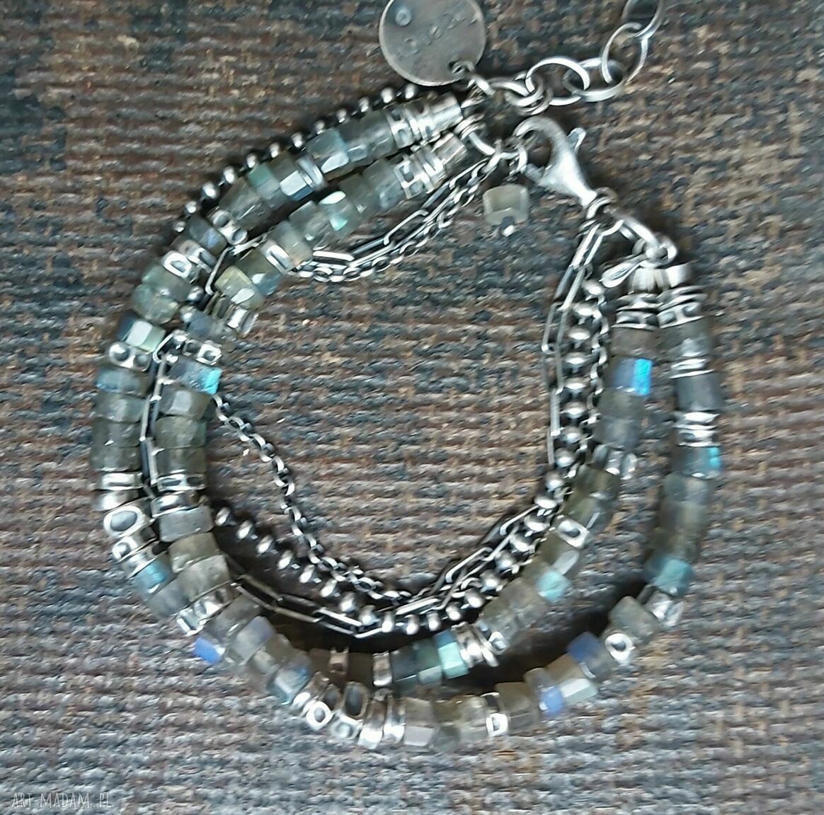 Podwójna bransoletka ze srebra i labradorytów handmade