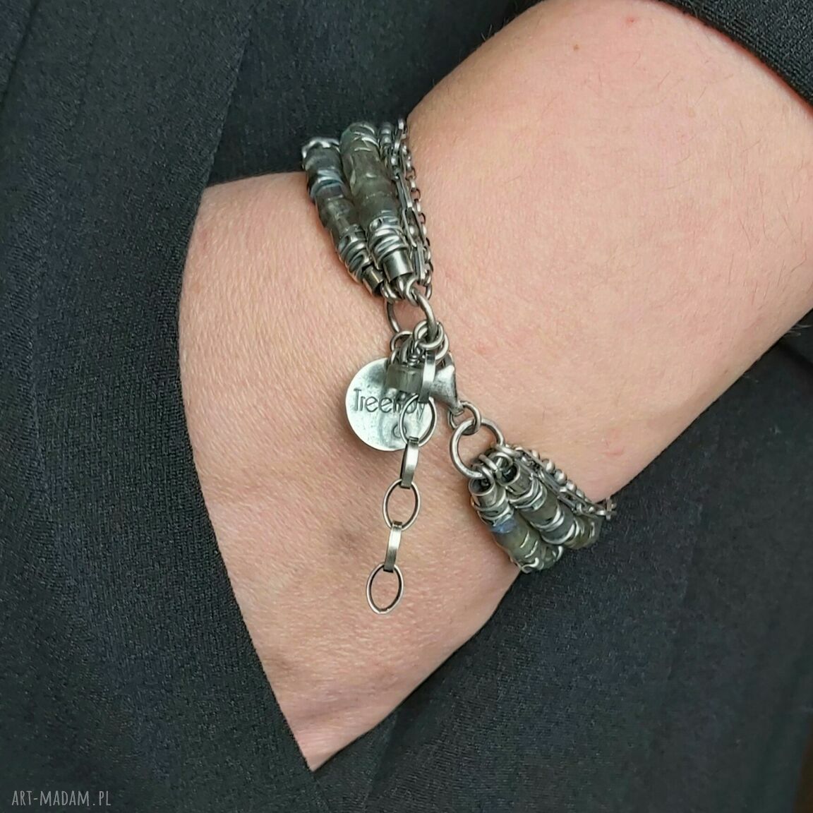 Podwójna bransoletka ze srebra i labradorytów handmade