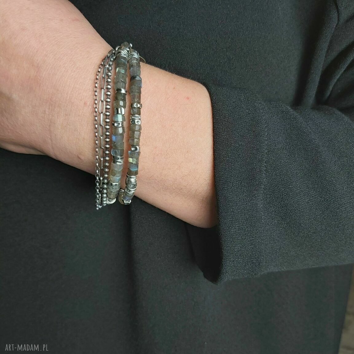 Podwójna bransoletka ze srebra i labradorytów handmade
