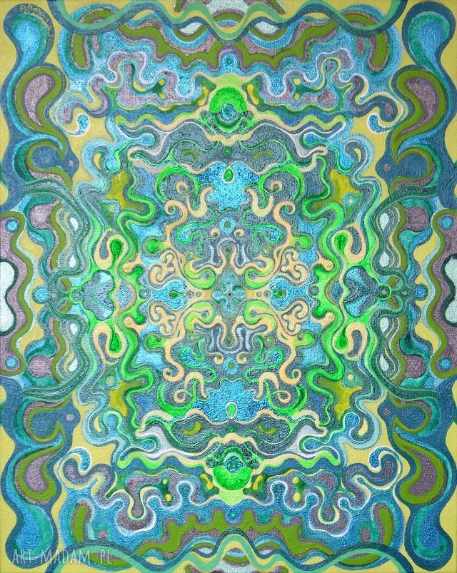 Podwójna symetria kosmiczna 2 - ręcznie malowany obraz akrylowy 40x50 cm