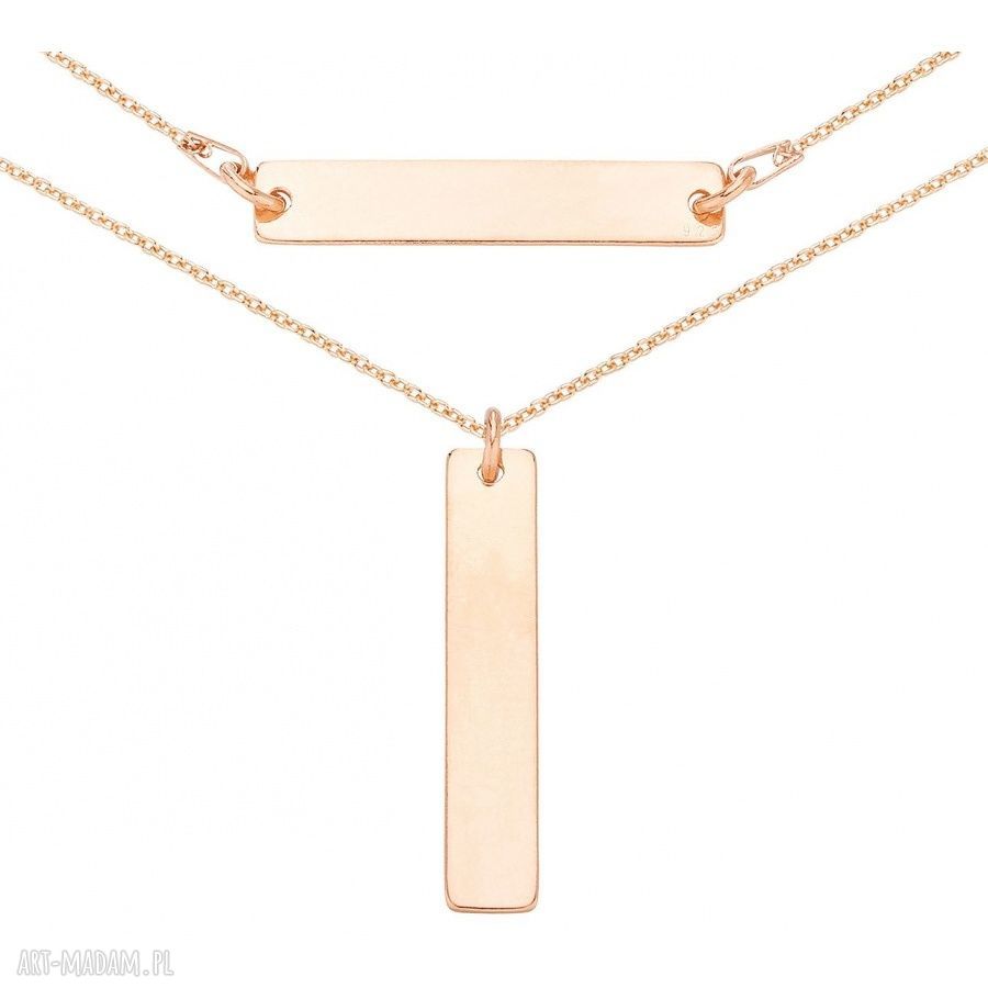 naszyjniki: Podwójny naszyjnik z różowego złota prostokątnymi zawieszkami ręcznie