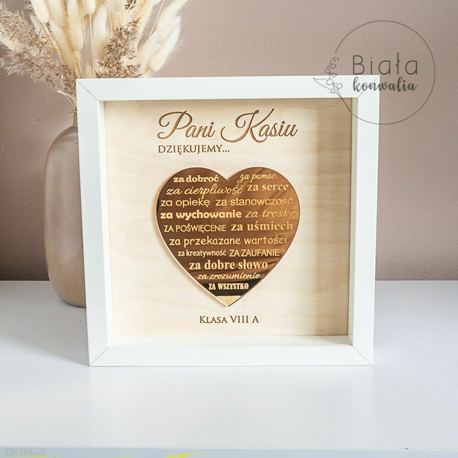 Podziękowania dla nauczyciela - ramka 3D serce personalizowana