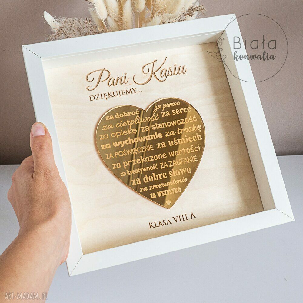 Podziękowania dla nauczyciela - ramka 3D serce (personalizowana)