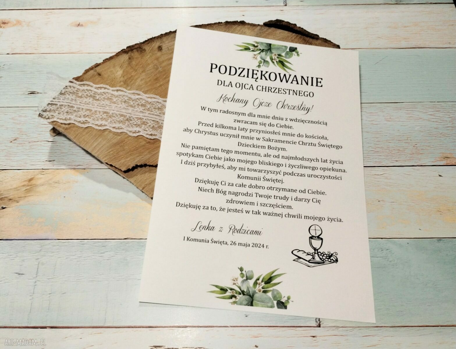 Podziękowania na I Komunię Świętą - 4 szt do ramki A4 handmade scrapbooking