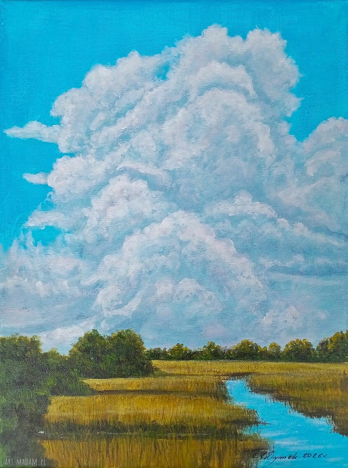 Poetycki pejzaż akrylowy na płótnie „Potęga błękitu” 40x30 cm