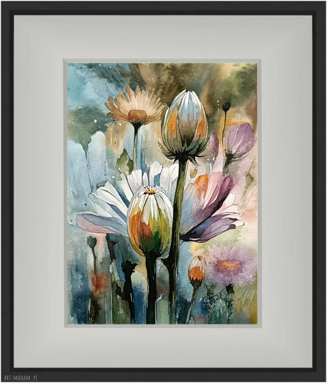 Poezja kwiatów - akwarela 24x32 cm, abstrakcja natura (oryginał)