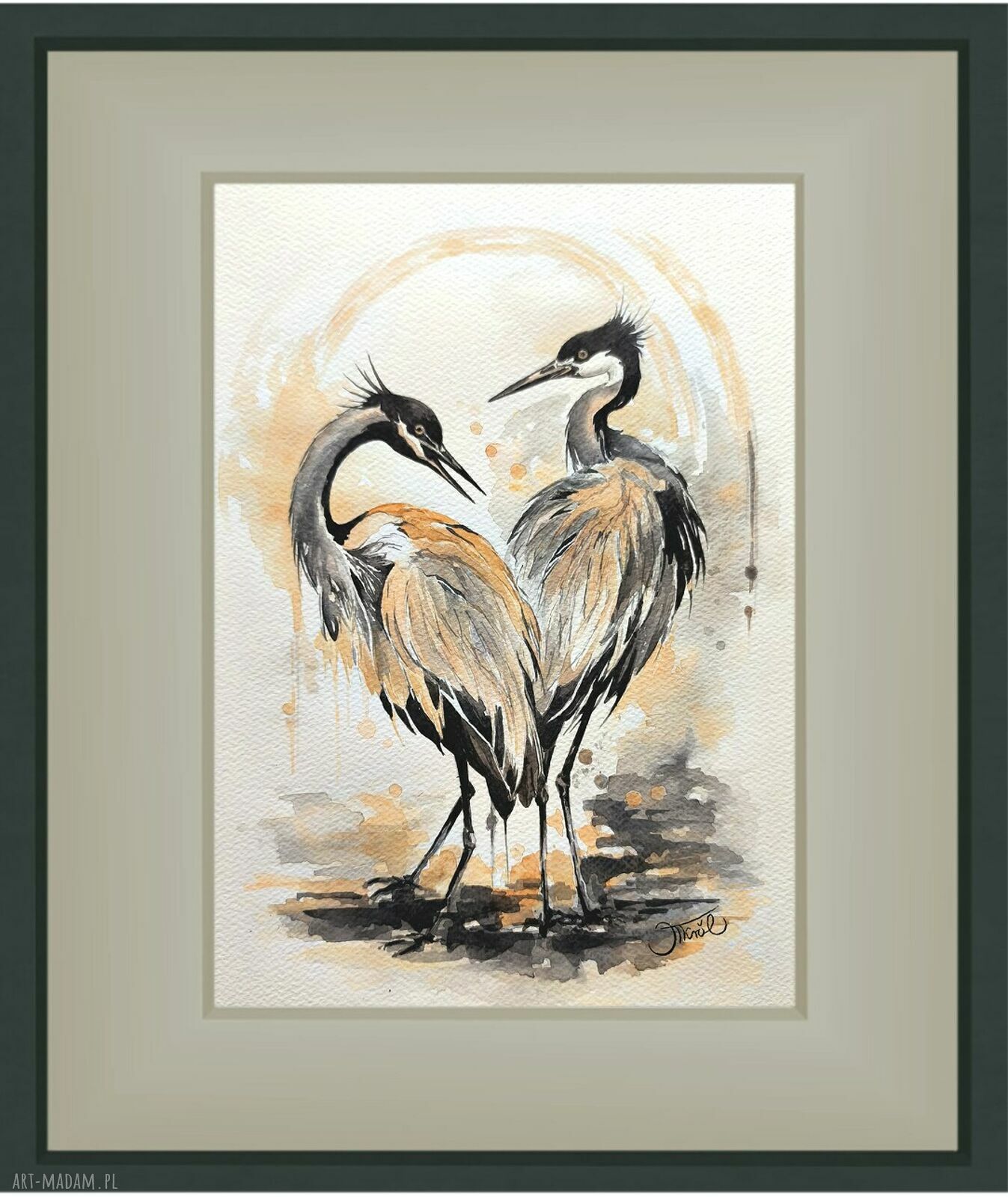 Poezja skrzydeł - oryginalna akwarela z żurawiami 24x32 cm