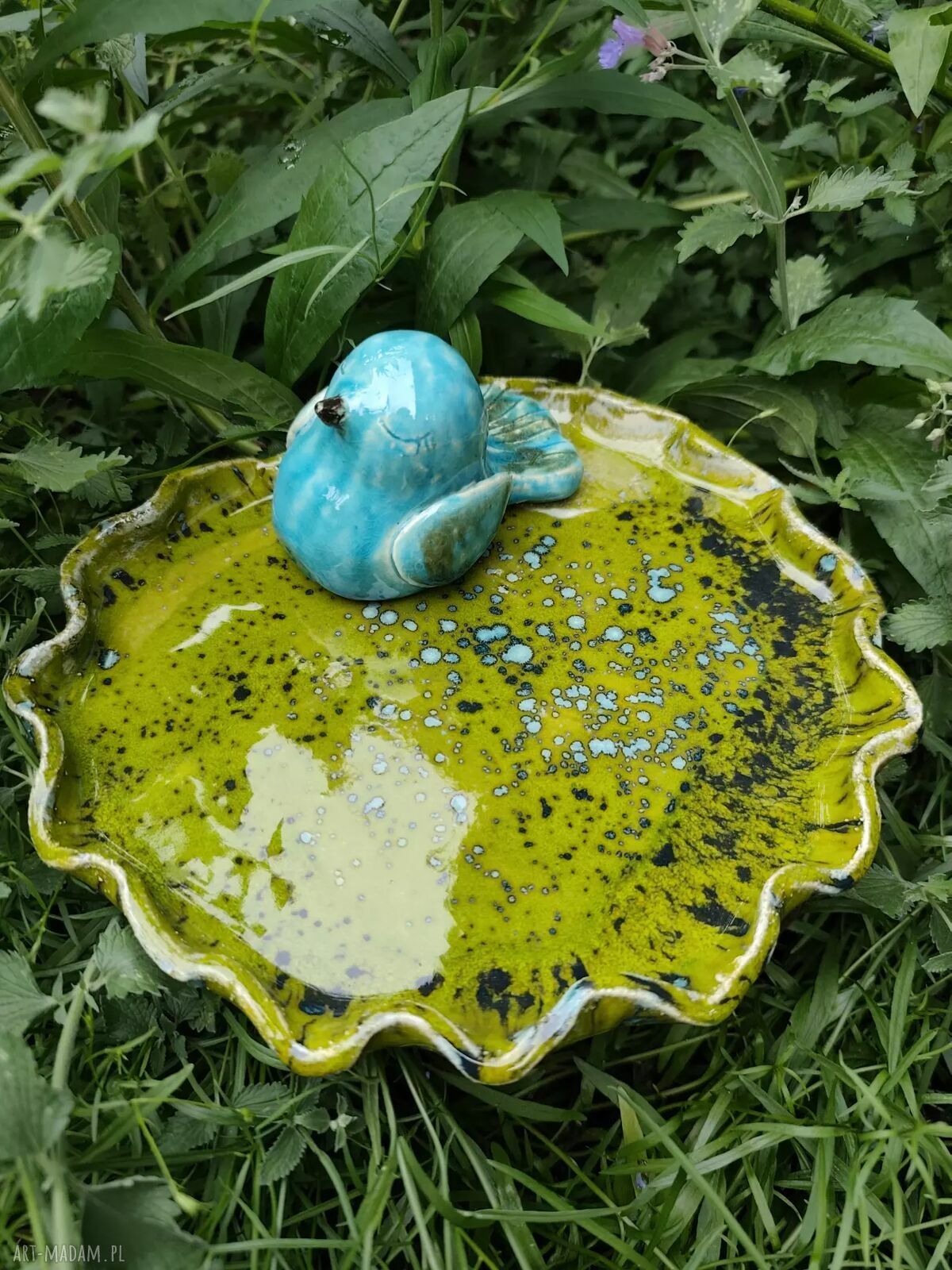 Kolorowe poidło ceramiczne dla ptaków