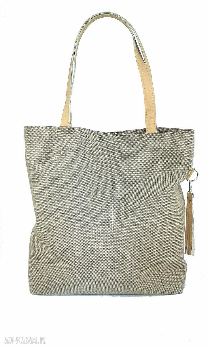 Hip beige torebka worek pojemna duża oto torba uszyta tkaniny