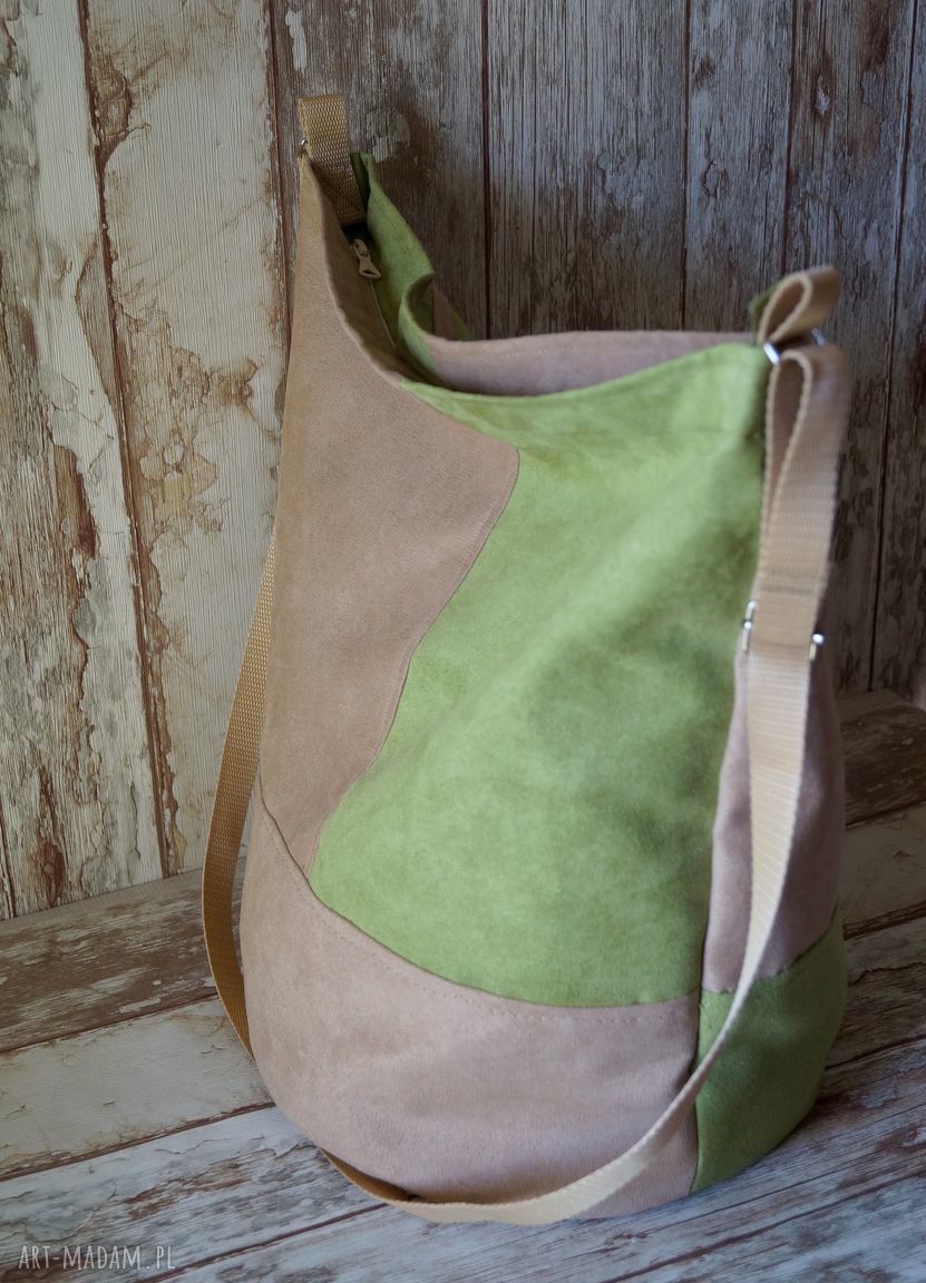 Pojemna torba z alcantary - pastelowa jesień (worek) na ramię