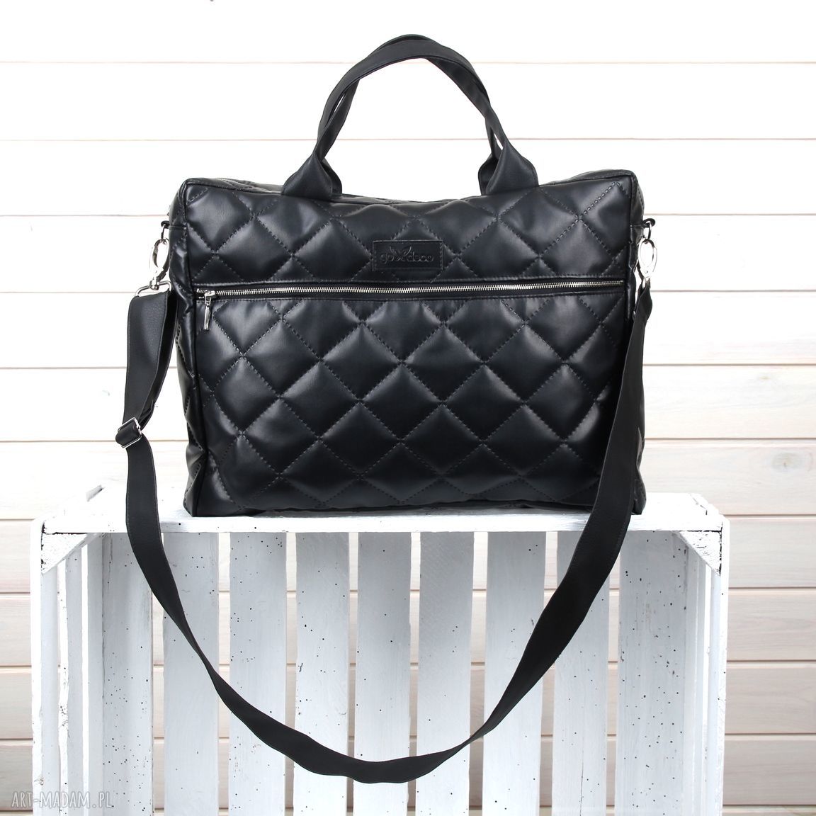 Pojemna torba na laptopa - czarna pikowana aktówka elegancka