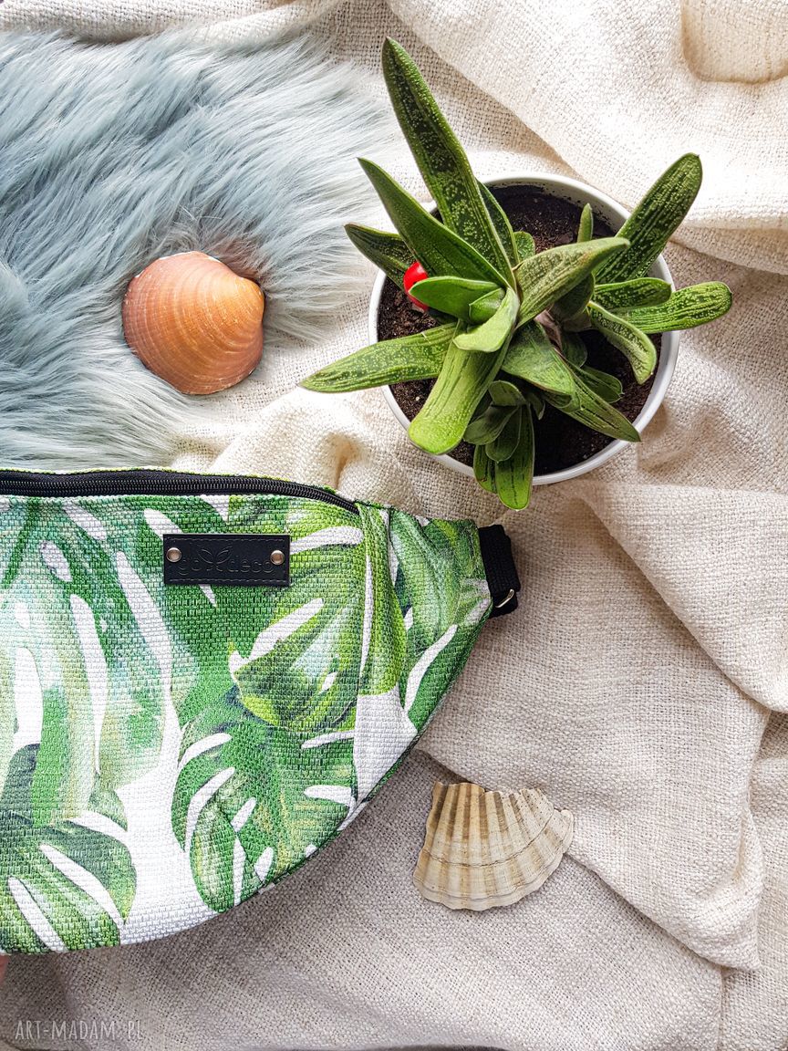 Pojemna wege nerka XXL Monstera - handmade saszetka na biodro