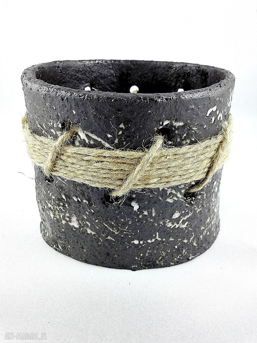Pojemnik ceramiczny poLEPIONE - ręcznie lepiona osłonka na doniczkę (ciemny brąz)