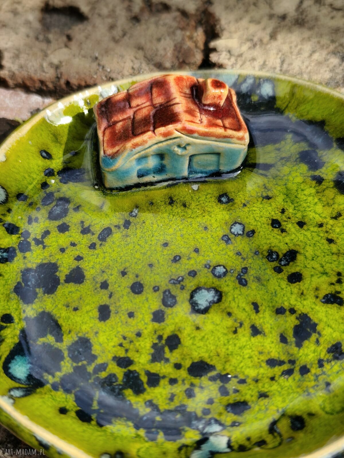 Ceramiczny pojemnik na biżuterię - zielona miseczka