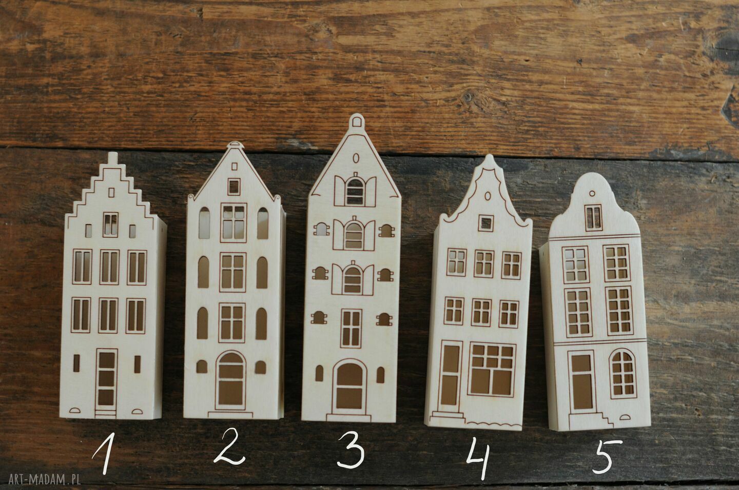 Pojemnik na kredki z drewna - Kamieniczki Amsterdam