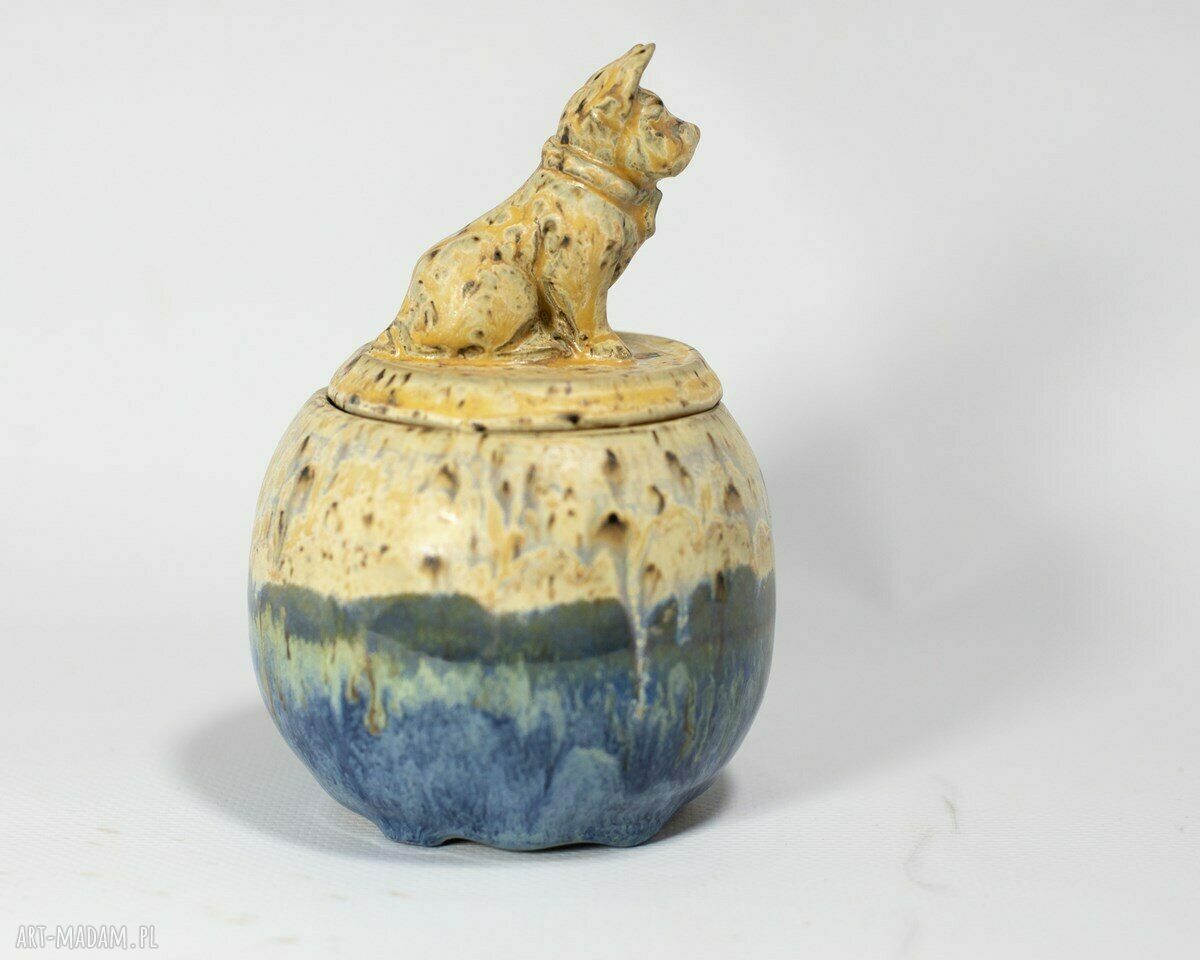 Pojemnik na sól lub cukier z buldożkiem - solniczka ceramiczna beż-niebieski