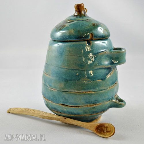 Pojemnik z przykrywką MIODZCU na miód - ceramika handmade