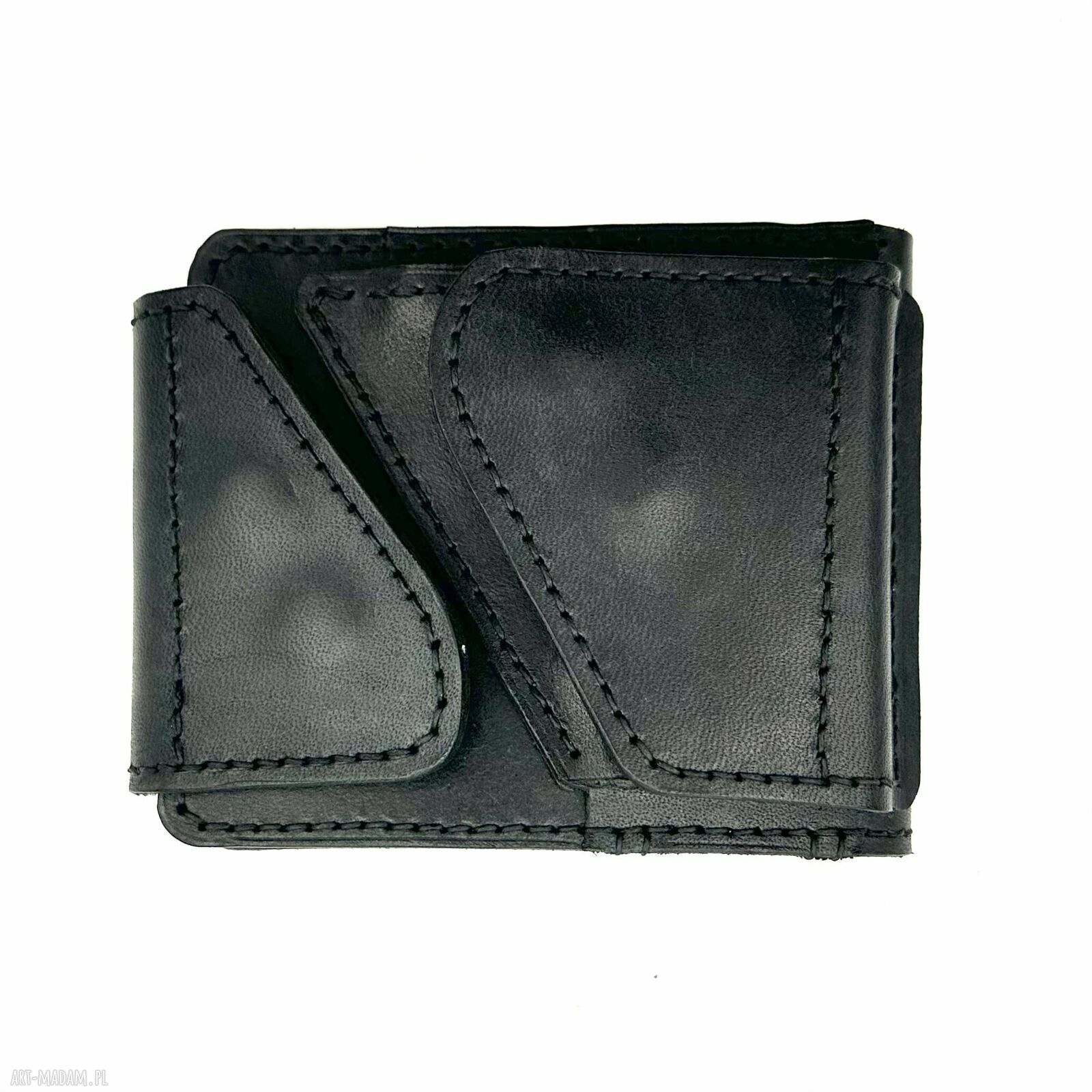 Pojemny czarny portfel skórzany ręcznie uszyty męski vintage duży