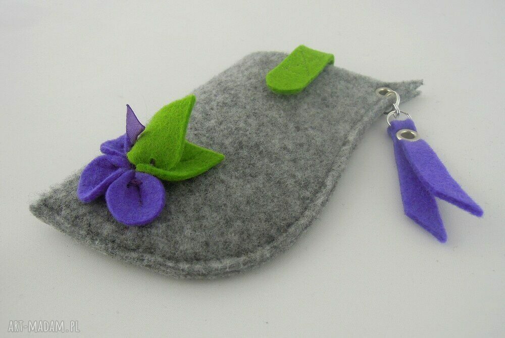 Etui na Telefon Szare z Fioletem MAŁE Hand Made