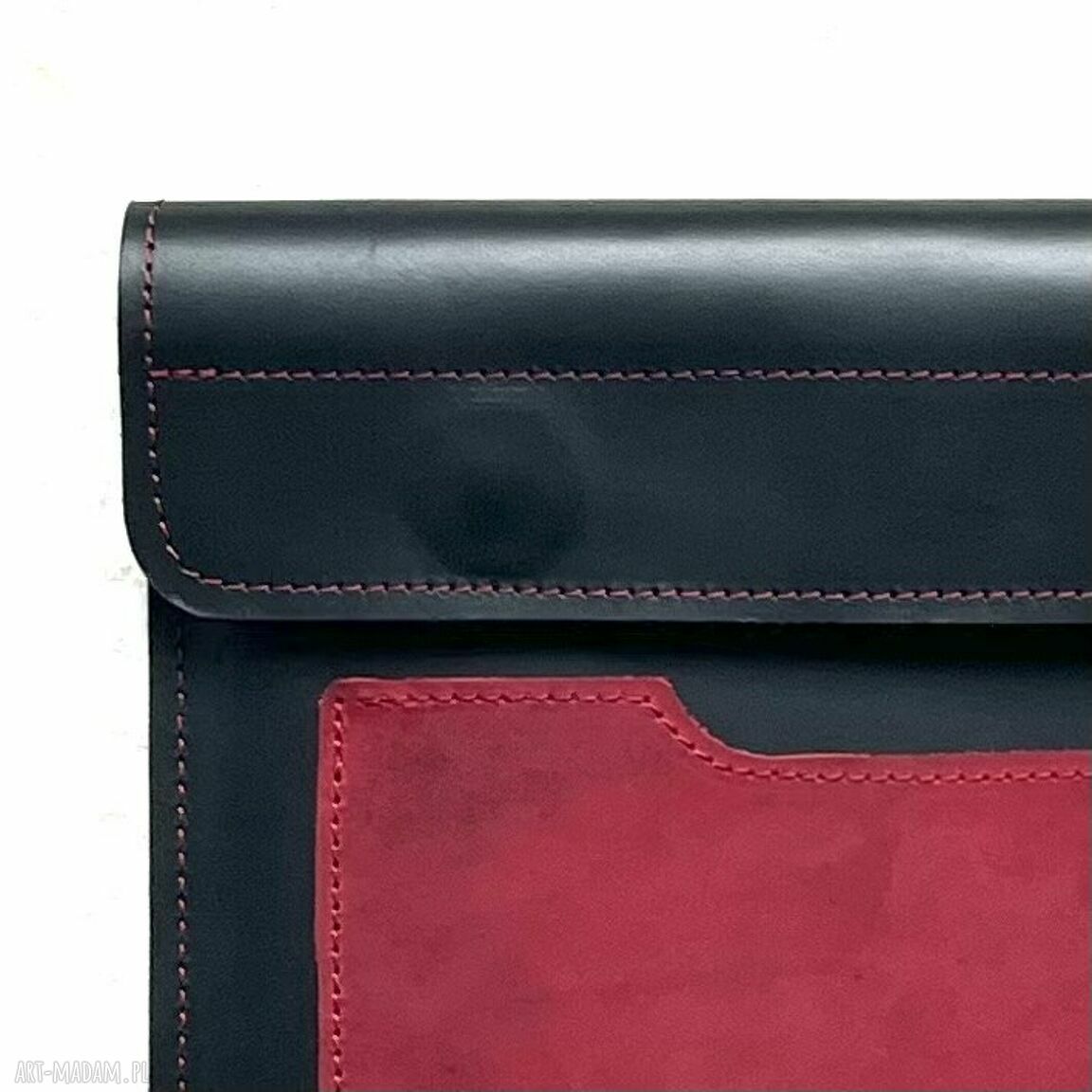 na laptopa: Pokrowiec na laptopa 13 cal skórzany czarno czerwony. Ręcznie wykonane