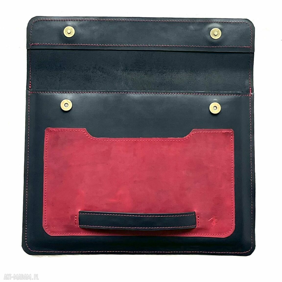 na laptopa: Pokrowiec na laptopa 13 cal skórzany czarno czerwony. Ręcznie wykonane