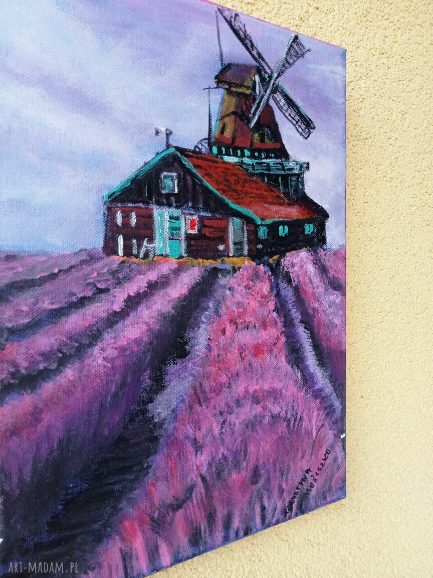 Pola lawendy Francja - obraz akrylowy ręcznie malowany 30x40 cm
