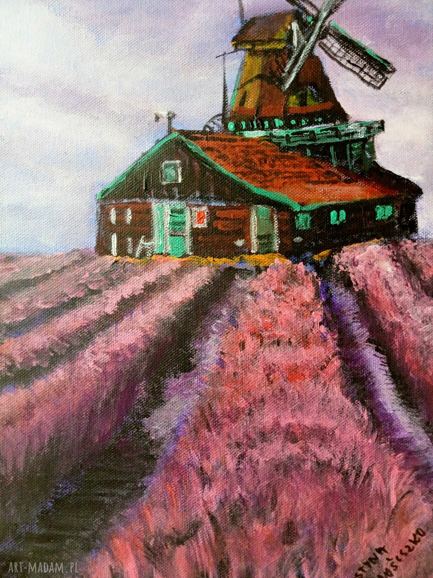 Pola lawendy Francja - obraz akrylowy ręcznie malowany 30x40 cm