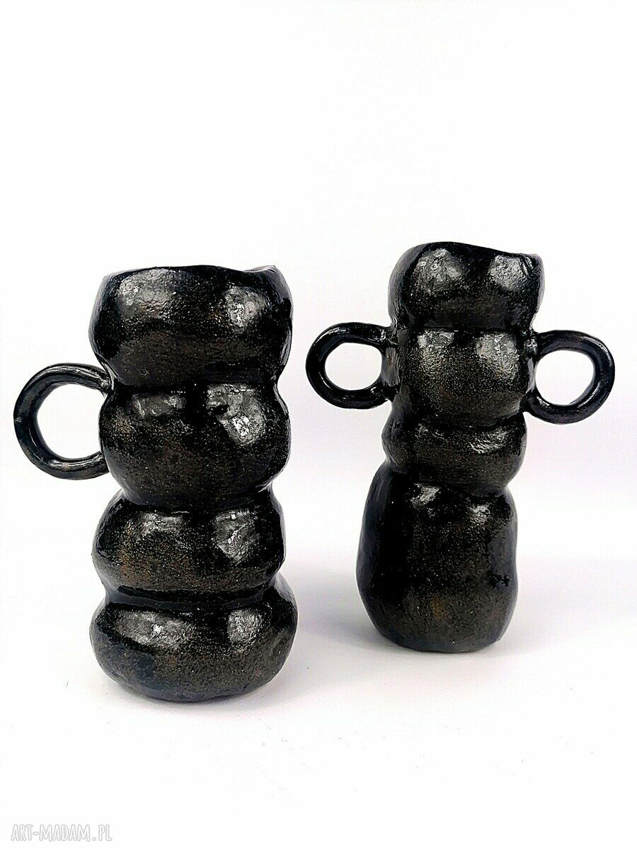 Ręcznie robiony wazon ceramiczny poLEPIONE - czarne szkliwo i 20 cm
