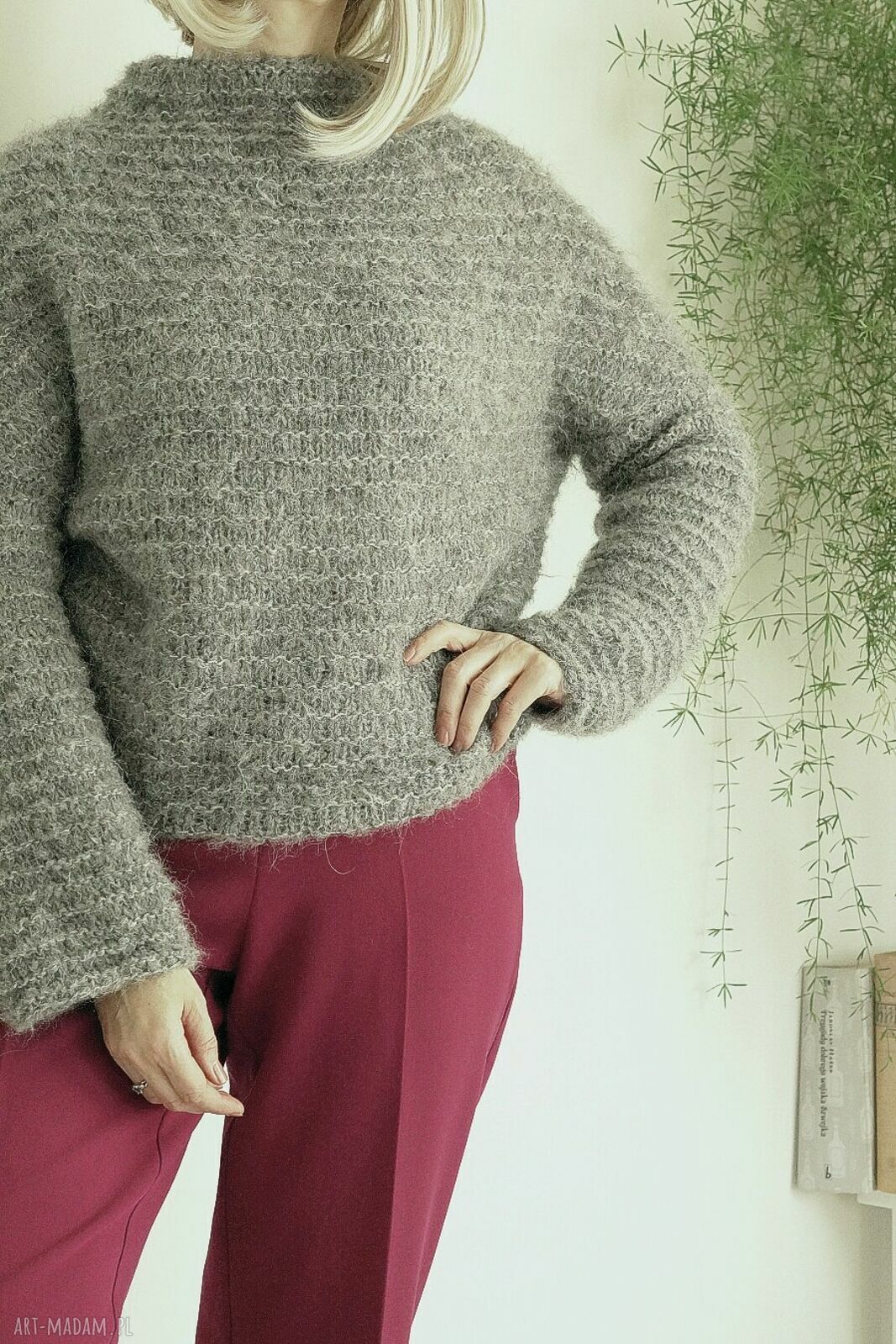 Półgolf Kukoma - nietoperzowy sweter z alpaki, szary