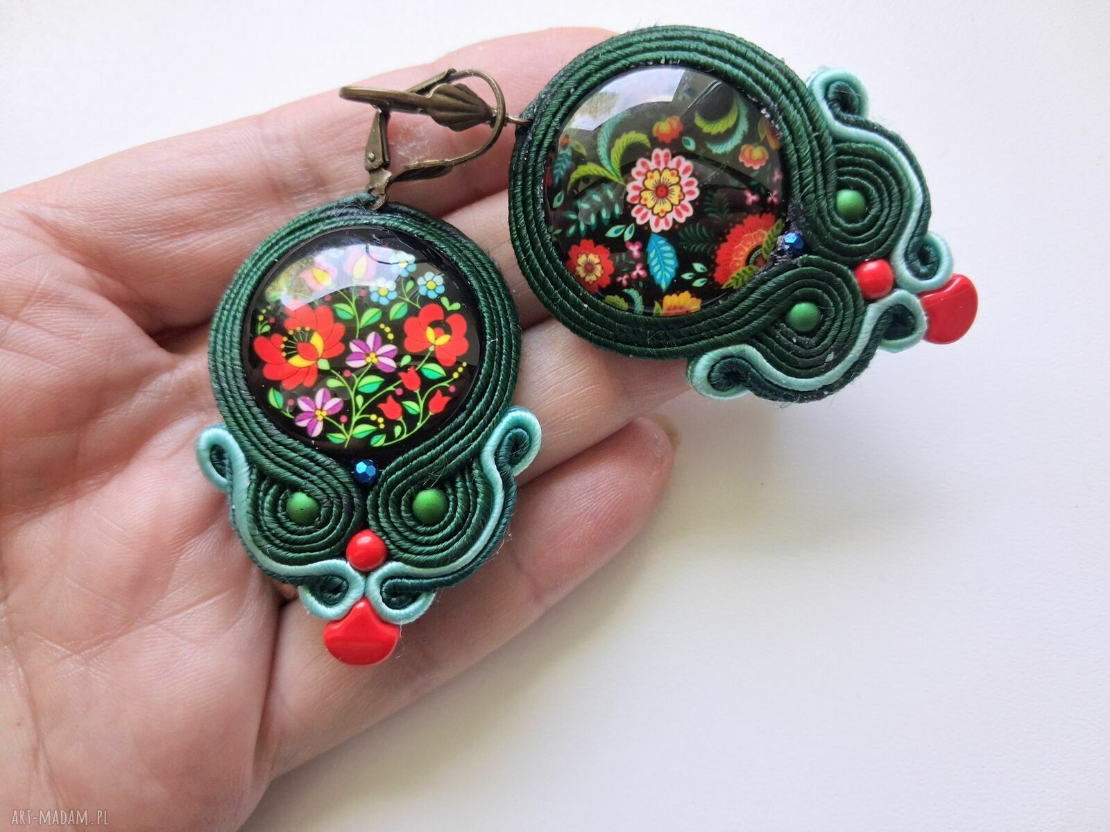 Kolczyki sutaszowe Polish Folk (ręcznie haftowane) - 5,5 cm