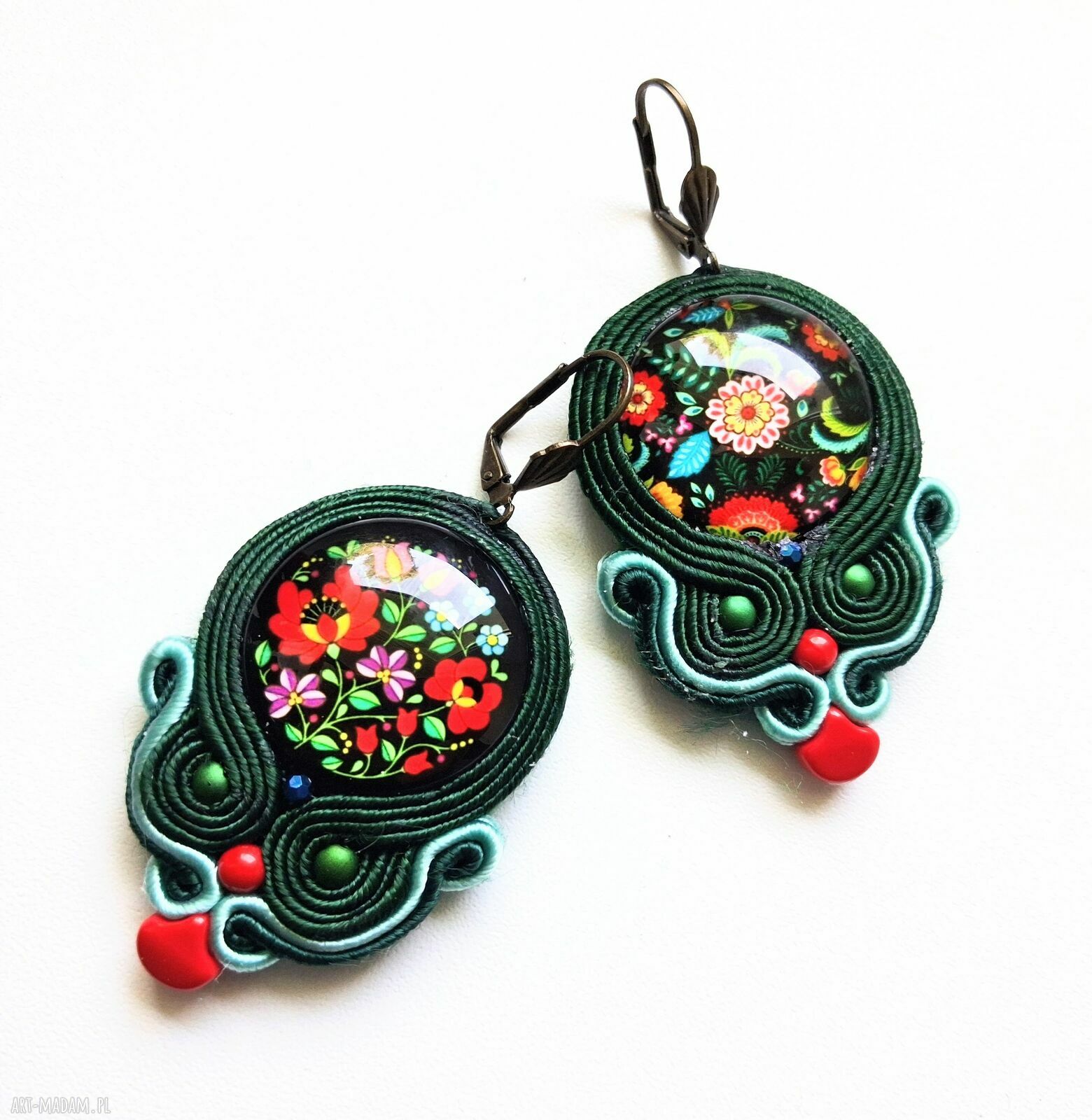 Kolczyki sutaszowe Polish Folk ręcznie haftowane - 5,5 cm