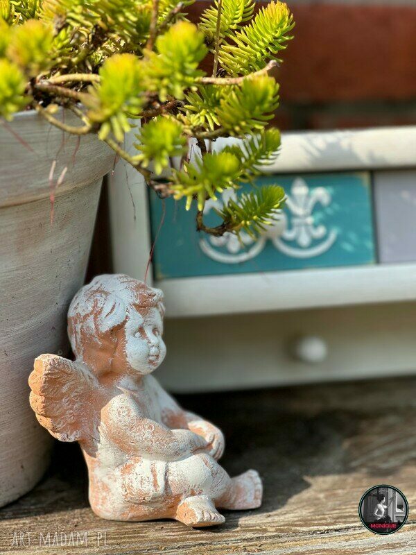 Półka drewniana shabby chic na przyprawy i talerze - pastelowe szufladki