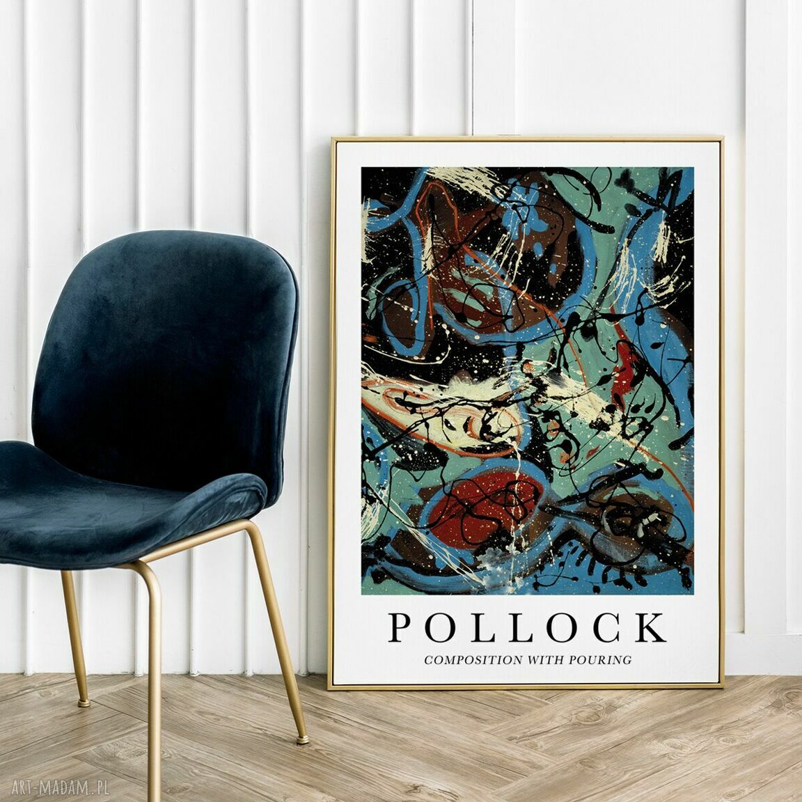 Pollock Composition with pouring - plakat abstrakcyjny 30x40 cm