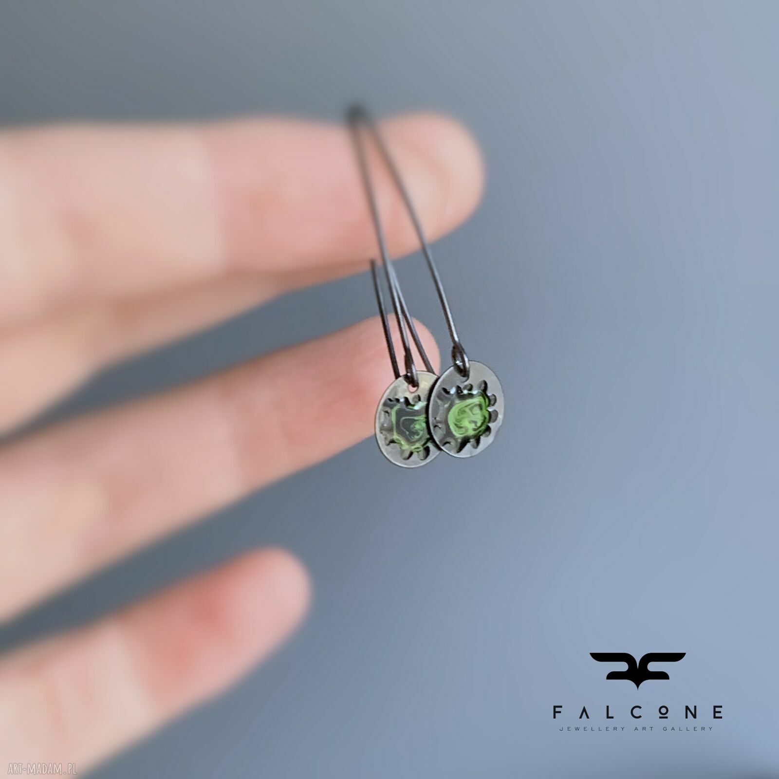 Kolczyki Polne Kwiaty Black & Forest Green ze srebra 925 - emaliowane