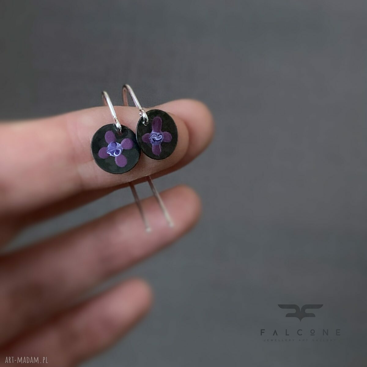 Kolczyki Polne Kwiaty Violet & Purple - srebro 925, emaliowane ręcznie malowane kwiaty