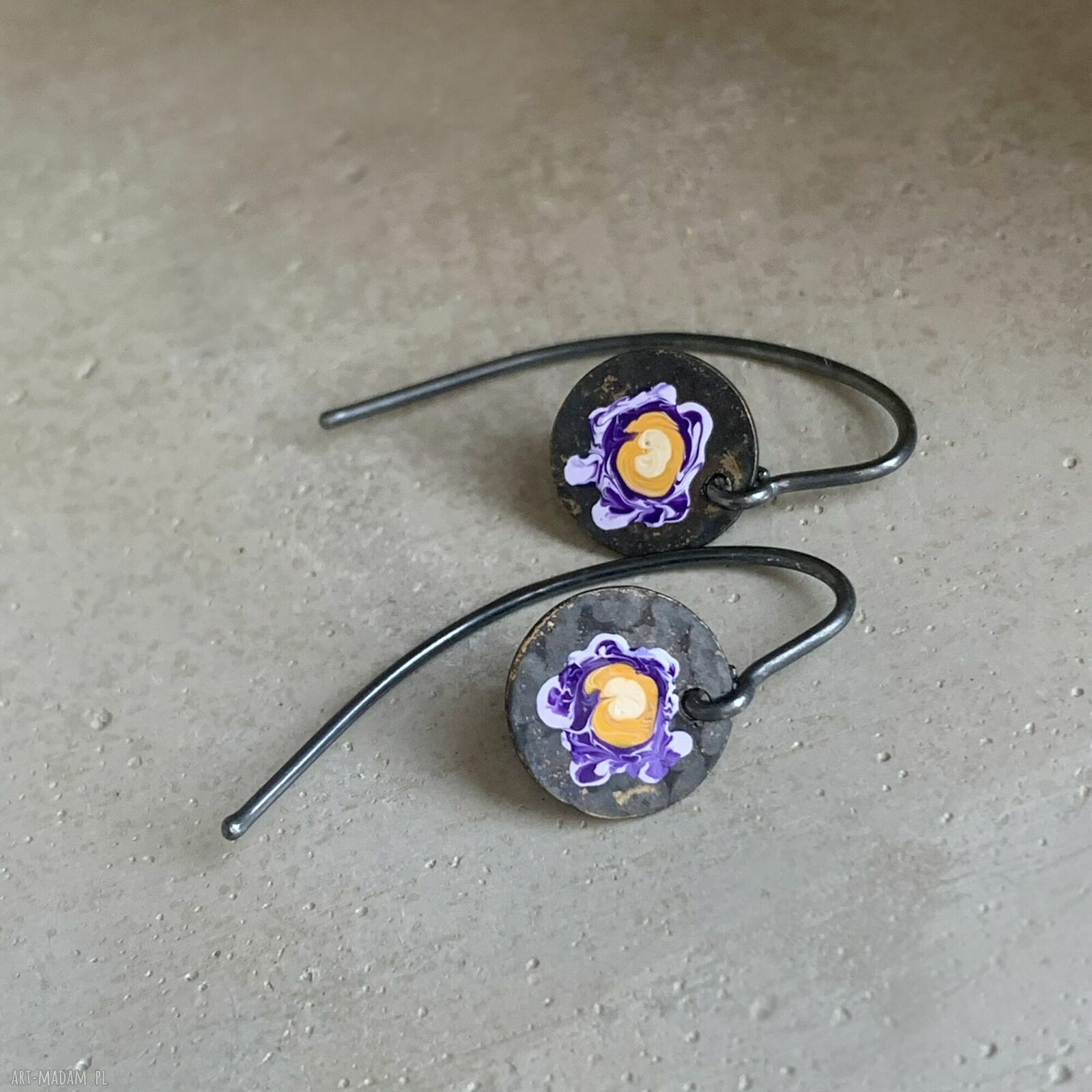Kolczyki Polne Kwiaty Purple & Ochre z mosiądzu i srebra 925