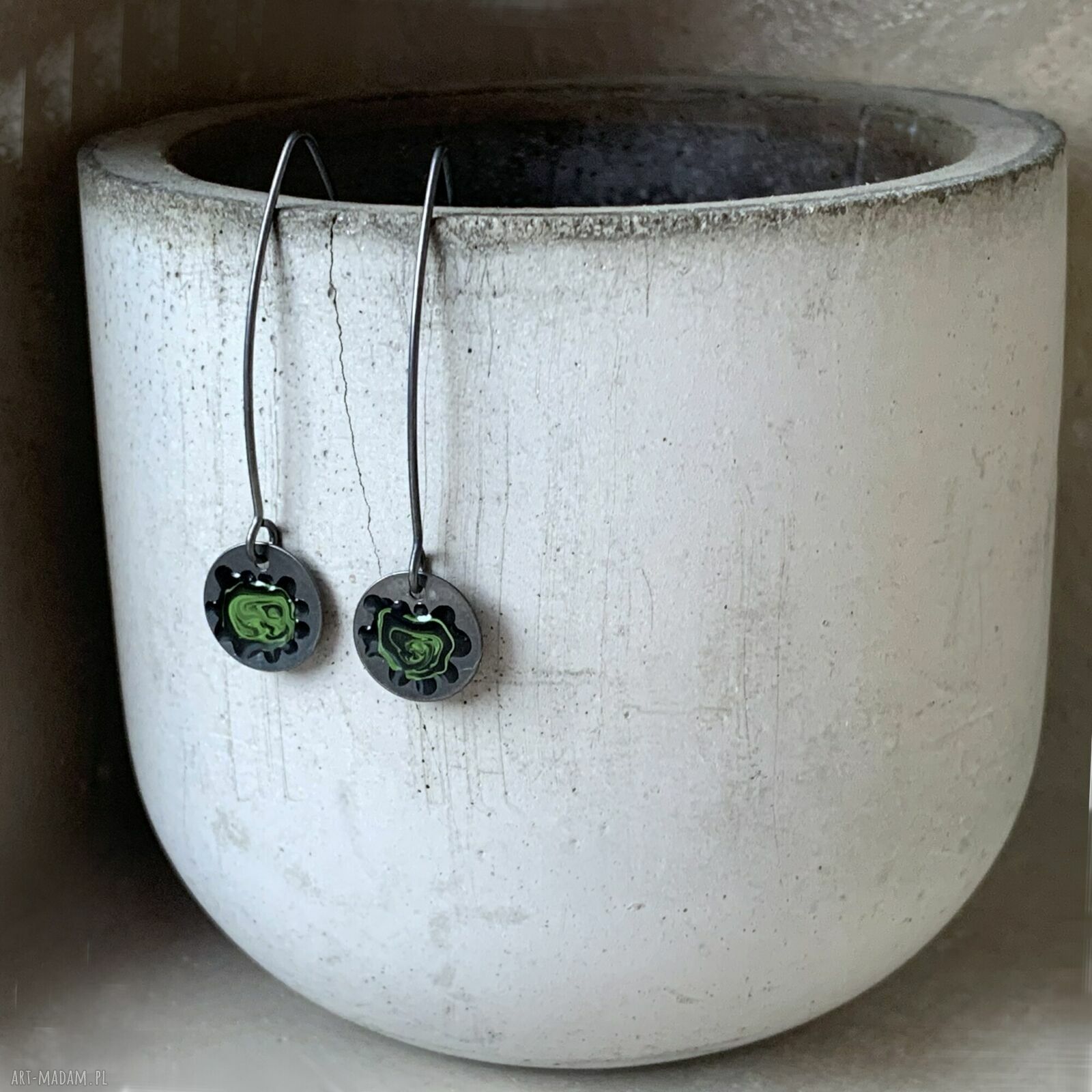 Kolczyki Polne Kwiaty Black & Forest Green ze srebra 925 - emaliowane