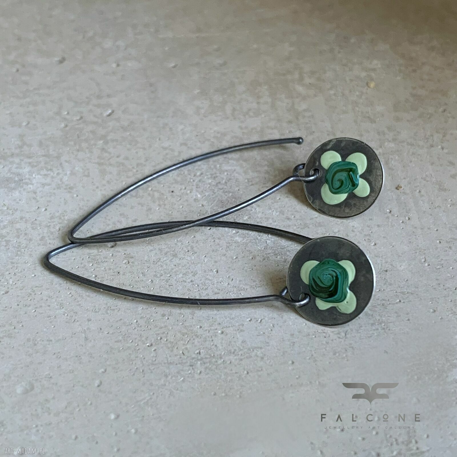 Kolczyki Polne Kwiaty - Malachite & Pastel Green (srebro 925, emaliowane kwiaty)