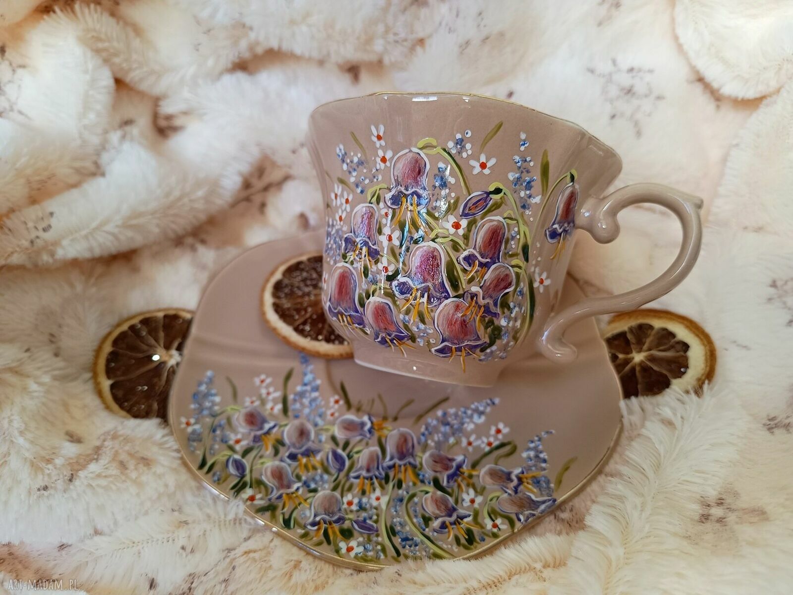 Polne dzwonki - ręcznie malowany komplet z porcelany (ok. 250 ml)