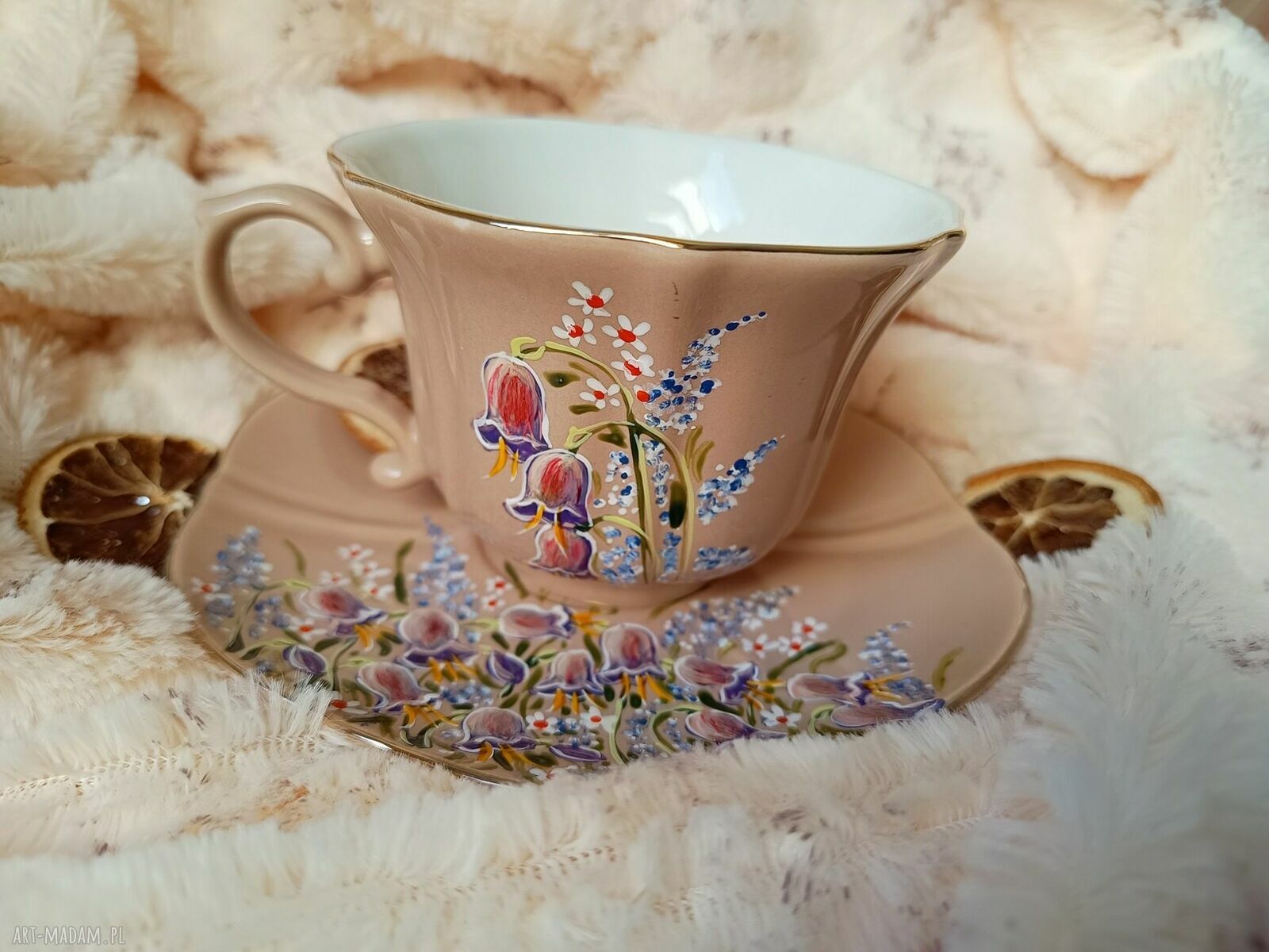 Polne dzwonki - ręcznie malowany komplet z porcelany (ok. 250 ml)